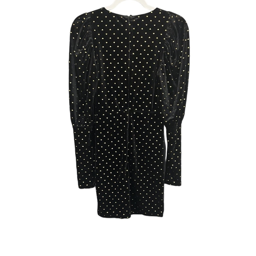 Saint Genies Heart Print Velvet Faux Wrap Mini Dress Black and Gold NWT - Picture 3 of 14